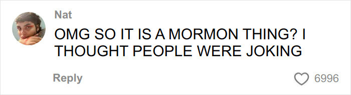 Screenshot of a social media comment humorously reacting to the Mormon Backflip Theory viral trend among celebrities and men.