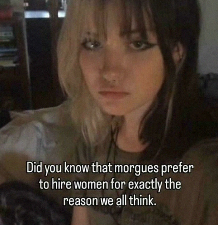 Young woman with half-blonde, half-dark hair sharing a surprising fact in a social media post with a dark background.