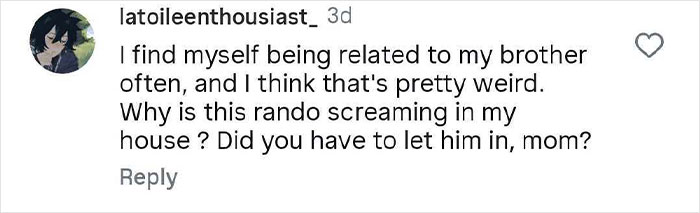 Screenshot of a social media comment sharing a hilariously strange thing someone does when no one is watching.