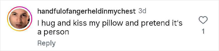 Comment revealing a hilariously strange thing people do when no one is watching, hugging and kissing a pillow as if it were a person.