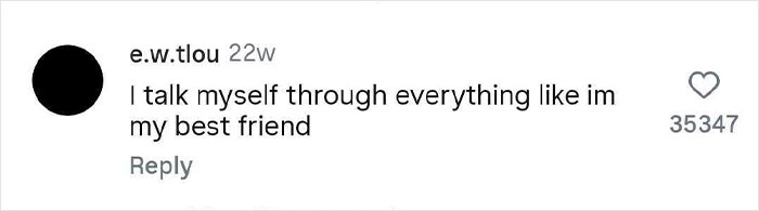 Comment revealing a hilariously strange thing people do when no one is watching, talking to oneself like a best friend.