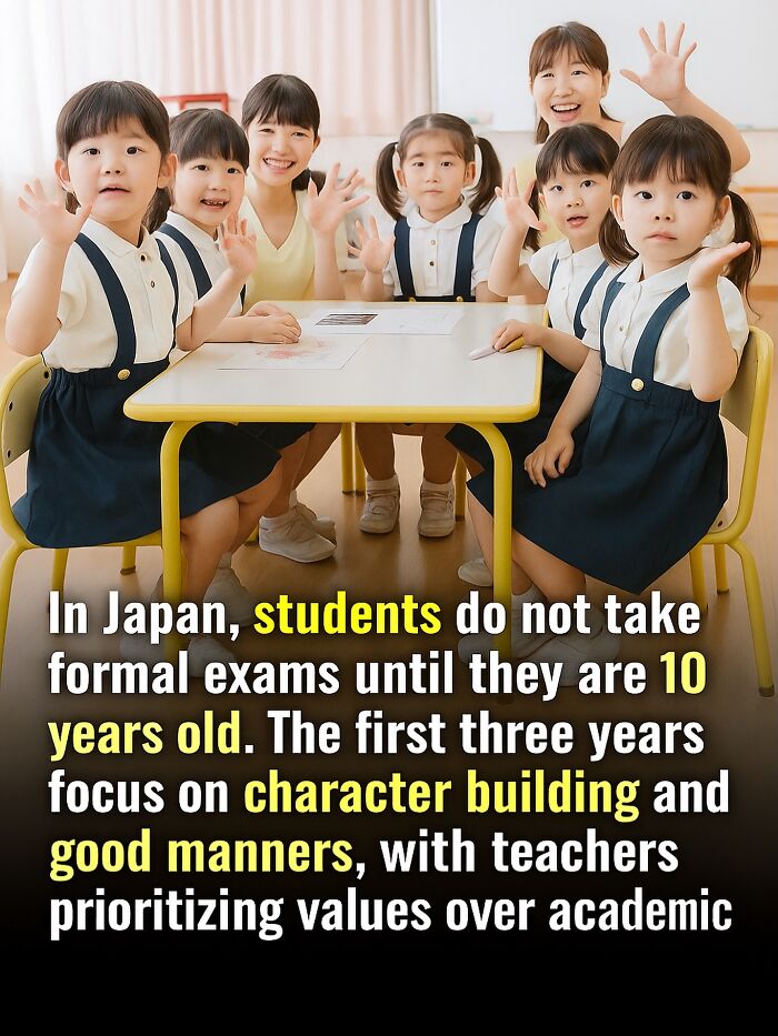 Group of adorable students in Japan learning character building and good manners in a wholesome classroom setting.