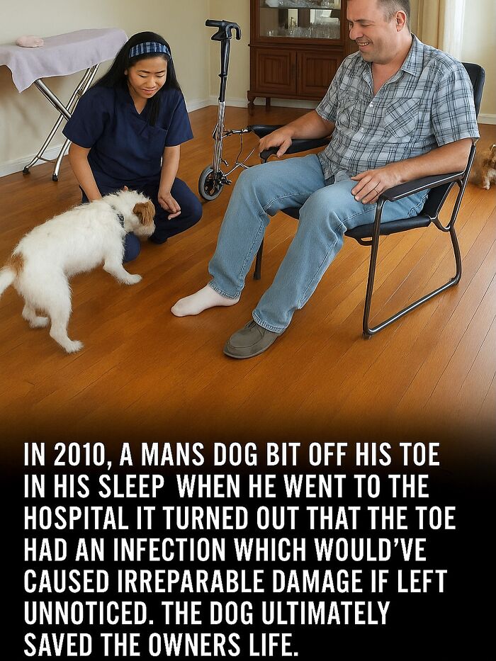 Man and caretaker with dog in home, illustrating adorable and wholesome posts to brighten your feed.