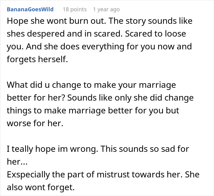 Comment discussing a woman so mad at husband she misses calls from the hospital after their argument and marriage struggles.