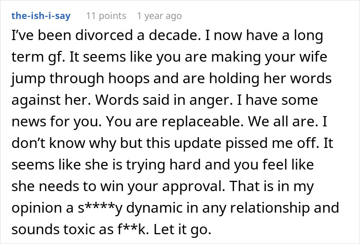 Screenshot of a comment discussing a woman angry at her husband, missing calls from the hospital where he ended up.