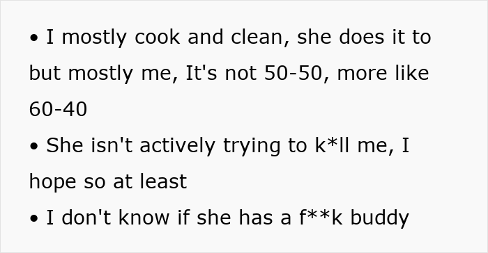 Bullet points of a woman so mad at husband, missing calls from hospital after their argument, highlighting relationship tension and concern.