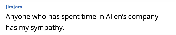 Comment text on a white background expressing sympathy for those who spent time with Allen amid cheating rumors.