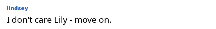 Comment from user lindsey saying she doesn't care about Lily and telling her to move on, related to mystery woman at center of Lily Allen and David Harbour cheating rumors.
