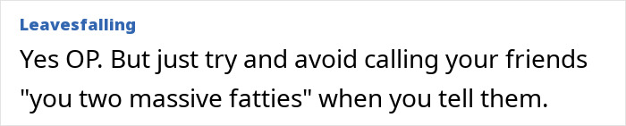 Text conversation screenshot showing a user discussing bill splitting and addressing accusations of fat-shaming friends.