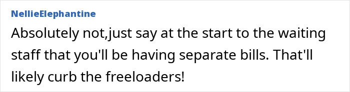 Comment on bill splitting advice, discussing how to handle separate bills to avoid conflicts among friends.