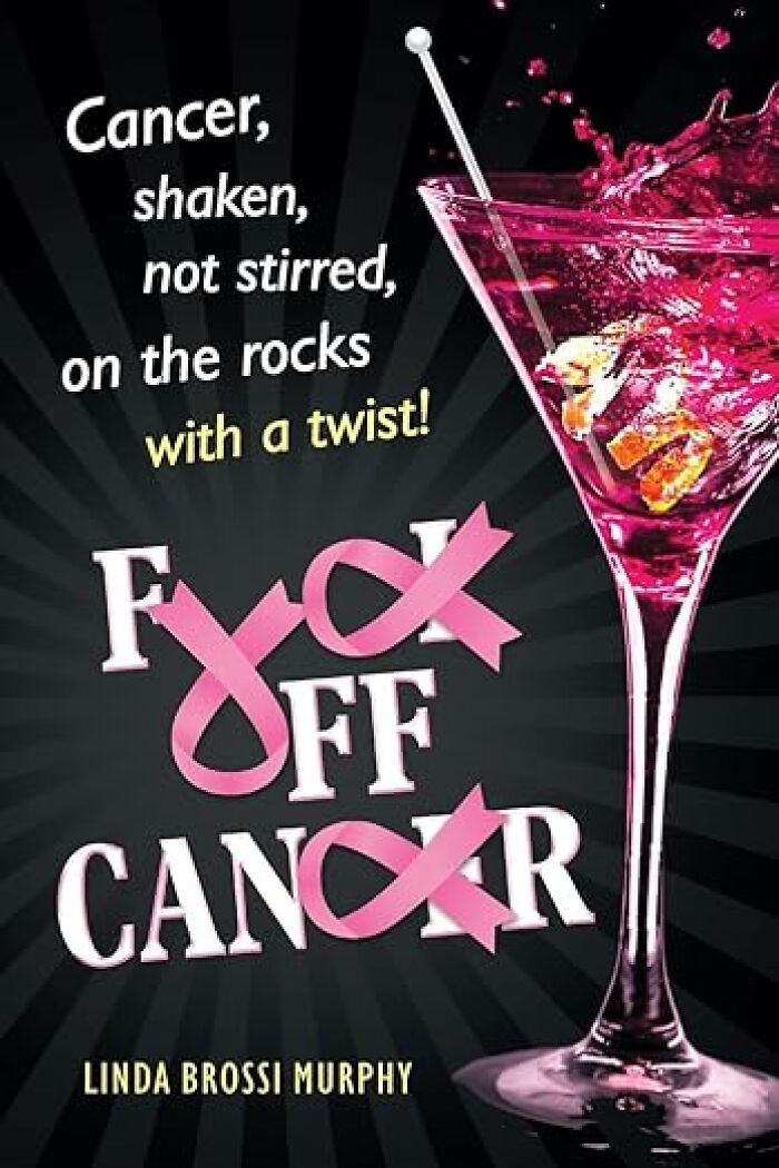 Pink cocktail with ice and splash, alongside a humorous cancer quote symbolizing a woman&rsquo;s funny obituary style.