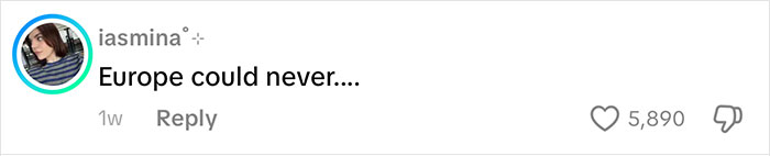 Comment by user iasmina saying Europe could never with 5,890 likes on a social media post about gifts received while interviewing for jobs in Korea.