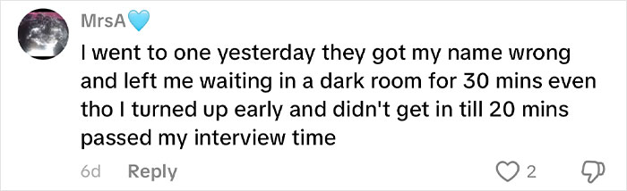 Comment from a woman sharing her experience with job interview delays and name mistakes while interviewing for jobs in Korea.