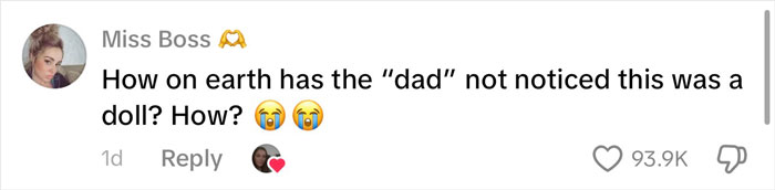 Alt text: Woman reacts in disbelief over family discovering her baby is actually a doll after 10-month lie unravels.