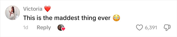TikTok comment from Victoria reacting with shocked emoji saying this is the maddest thing ever about woman's outrageous 10-month lie unraveling.