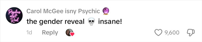 TikTok comment reacting to a shocking gender reveal with emojis and slang, highlighting an outrageous 10-month lie.