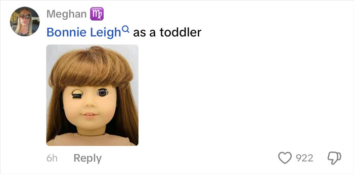 Photo of a doll with brown hair and one eye closed, illustrating a woman's outrageous 10-month lie about her baby.