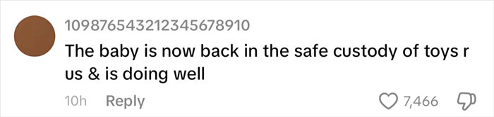 Screenshot of a social media comment about a woman's 10-month lie involving a doll mistaken for her baby.
