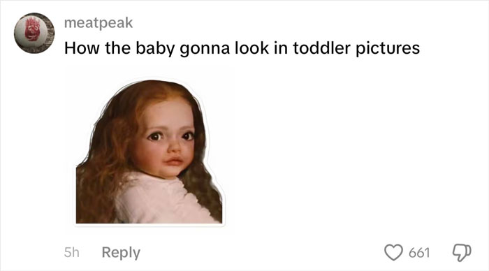 Alt text: Comment about baby's toddler pictures featuring a realistic doll linked to woman's outrageous 10-month lie discovery.