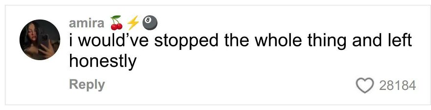 Comment by user Amira expressing she would have stopped and left during a gender reveal conflict with ex-mother-in-law.