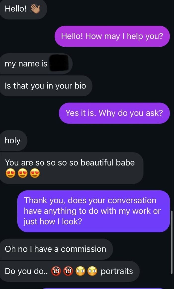Chat conversation showing a woman delivering a brutal comeback to a creepy man in a direct message exchange.
