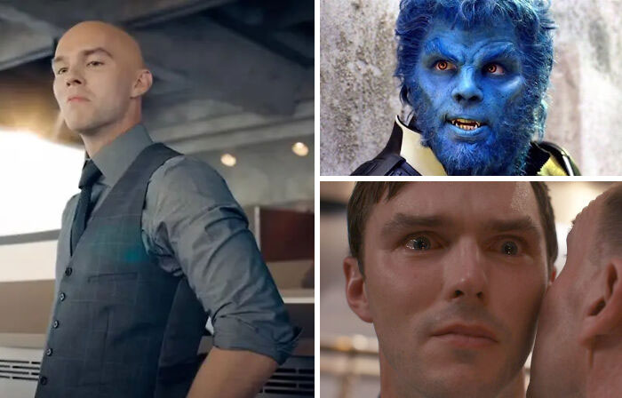 Collage of bad movie details featuring a man in a vest, a blue-faced creature, and a tense close-up of two men.