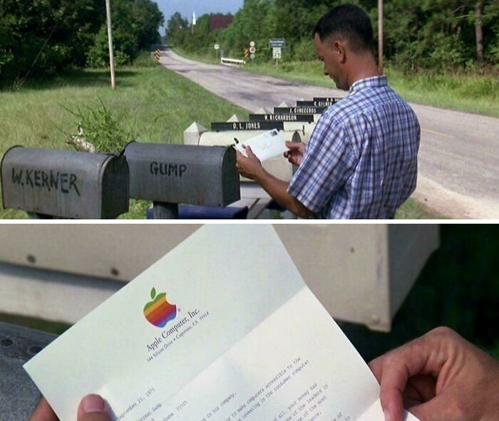 Scene from a bad movie showing a man reading a letter by mailboxes, highlighting confusing movie details.