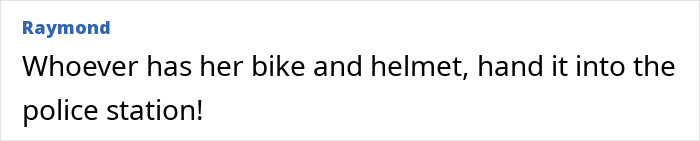 Comment text discussing a bike and helmet, requesting to hand them into the police station.