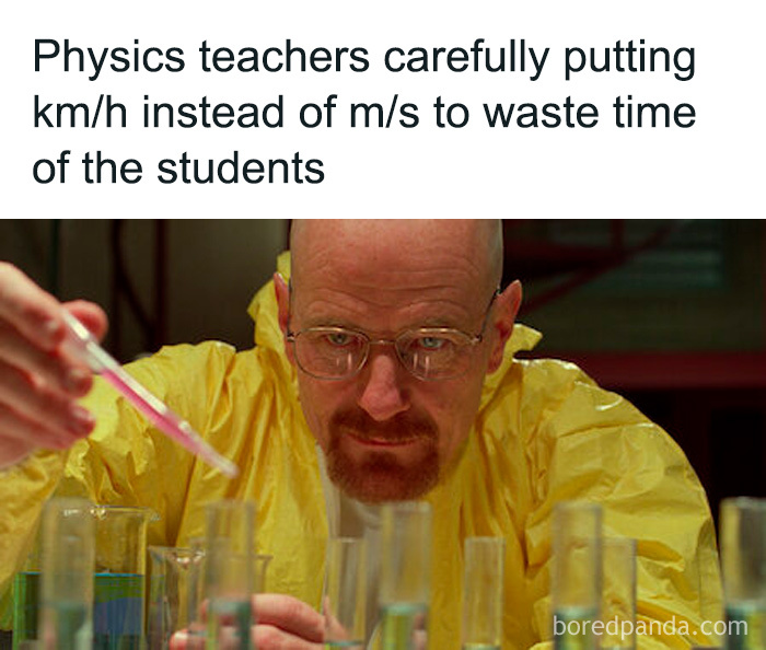 Man in yellow protective suit and glasses handling chemical test tubes, illustrating hilarious educational memes about physics teachers.