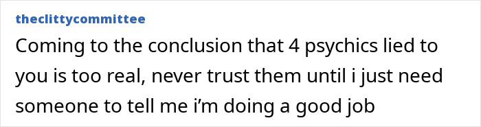 Text post with user reflecting on psychics being pathological liars and distrust after failing the bar exam. Text post with user reflecting on psychics being pathological liars and distrust after failing the bar exam.