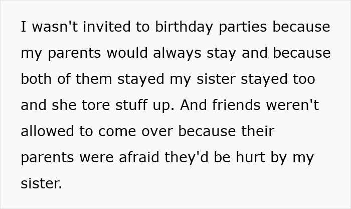 Text describing a 16-year-old feeling like a prisoner around a mentally unstable sister and parents prioritizing her care.