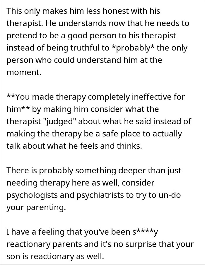 Text excerpt discussing a teen&rsquo;s therapy challenges and the impact of parenting on his honesty and emotional health.