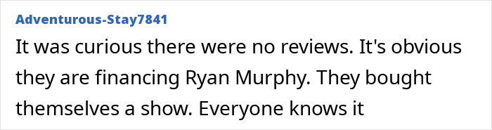 User comment highlighting lack of reviews and speculation about financing on the All's Fair premiere with Kim Kardashian.