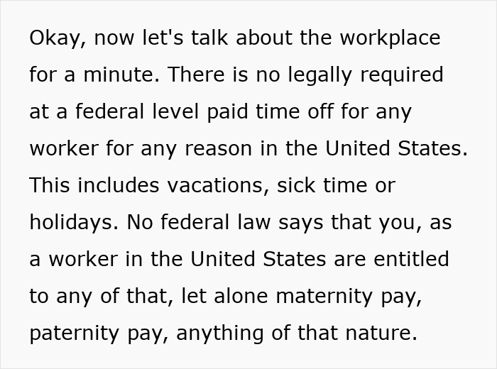 Text discussing lack of federally mandated paid time off and implications for workers in America&rsquo;s dystopian workplace system.