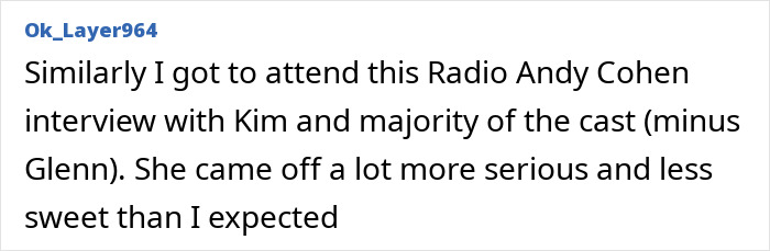 Text comment about Radio Andy Cohen interview with Kim Kardashian and cast, sharing insider view on All's Fair premiere.