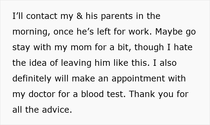 Text message on phone screen about contacting parents and making a doctor appointment for a blood test related to a health concern.