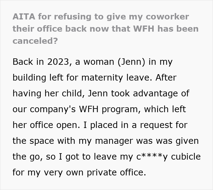 Woman Can't Handle A 'No' After Coworker Refuses To Give Back Her Old Office Space