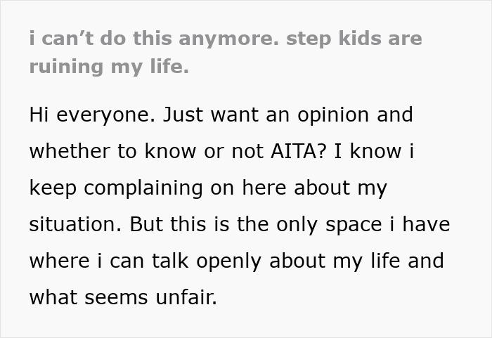 Woman expresses regret about marrying man with 4 kids, feeling stuck parenting stepchildren every weekend and overwhelmed.