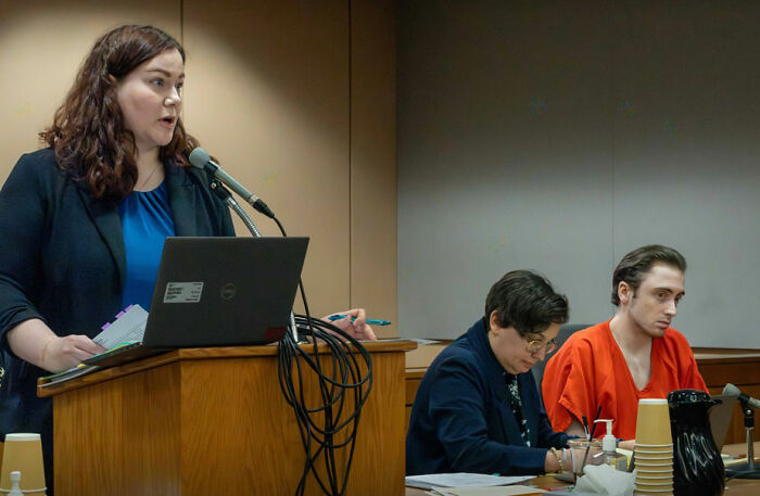 Prosecutor speaking in courtroom as man in orange jumpsuit faces fate in disturbing Alaska case involving fatal attack. Prosecutor speaking in courtroom as man in orange jumpsuit faces fate in disturbing Alaska case involving fatal attack.