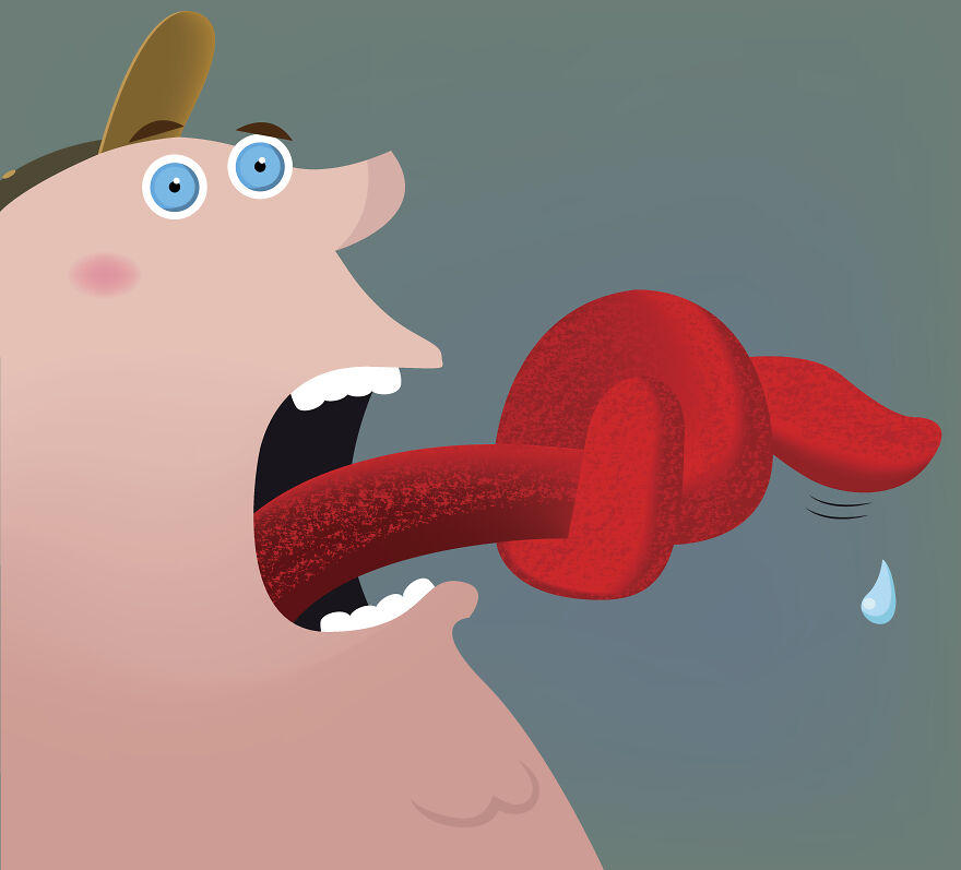 Cartoon of a person with a tongue tied in a knot, illustrating difficult tongue twisters to stump anyone. Cartoon of a person with a tongue tied in a knot, illustrating difficult tongue twisters to stump anyone.