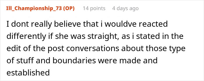 Screenshot of a forum comment discussing reactions to a girlfriend kissing another woman and relationship boundaries.