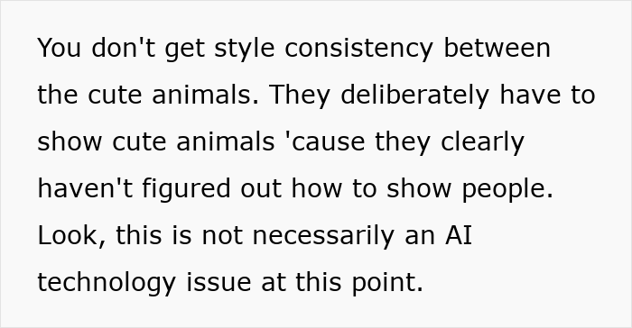 Text discussing Coca-Cola&rsquo;s holiday commercial and AI challenges with style consistency in animals versus people.