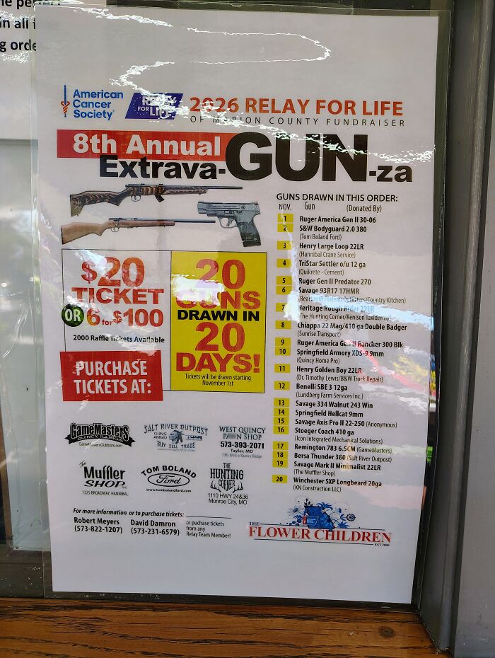 I'm In An Auto Repair Shop. This Is On The Wall. Guns Are Out Of Control Around Here