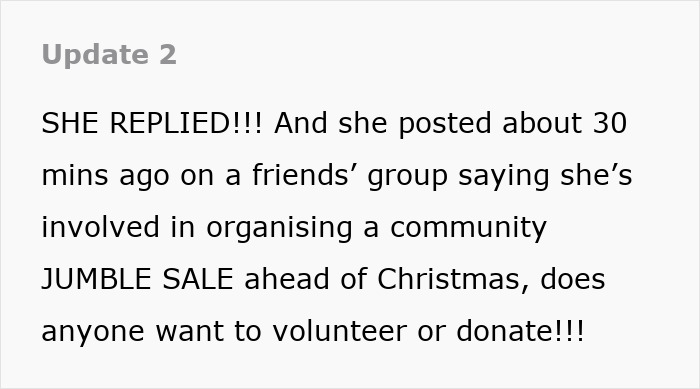 Text about a lady thinking she&rsquo;s being green by gifting broken items, while her friend disagrees and wants her to stop.