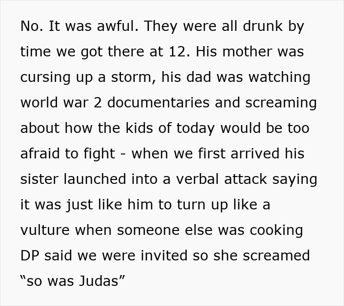 Text excerpt describing a wild family Christmas with screaming matches and alcohol-fueled fights among relatives.