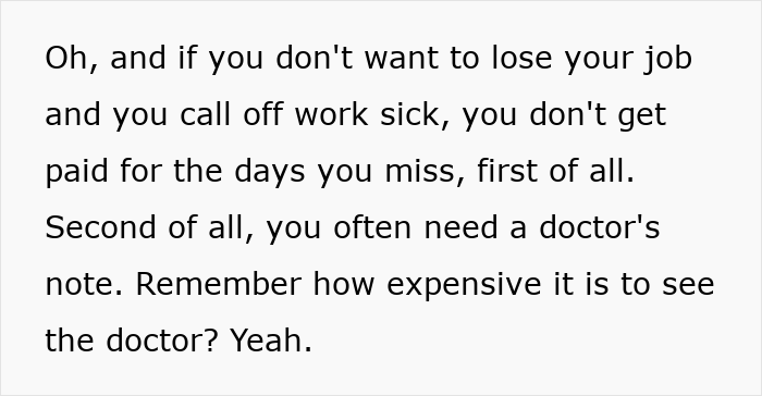 Text about losing pay for missed workdays and needing a doctor&rsquo;s note, highlighting how expensive ambulance rides can be.