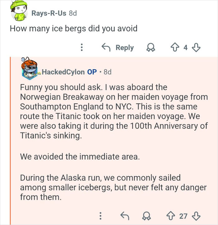 Cruise ship employees discuss iceberg avoidance and share behind the scenes insights about their workplace experiences.