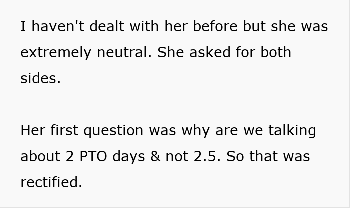 Text excerpt discussing a manager letting employee take time off and surprising reaction when employee actually does.