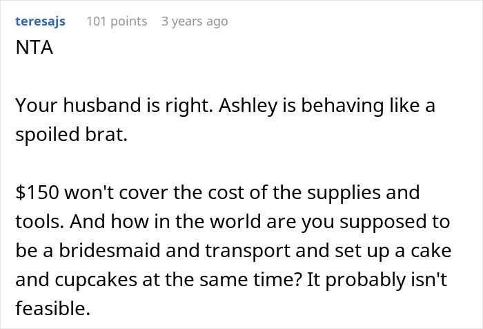 Screenshot of a forum comment discussing a bride wanting to upgrade her honeymoon at bridesmaid&rsquo;s expense and the backlash received.