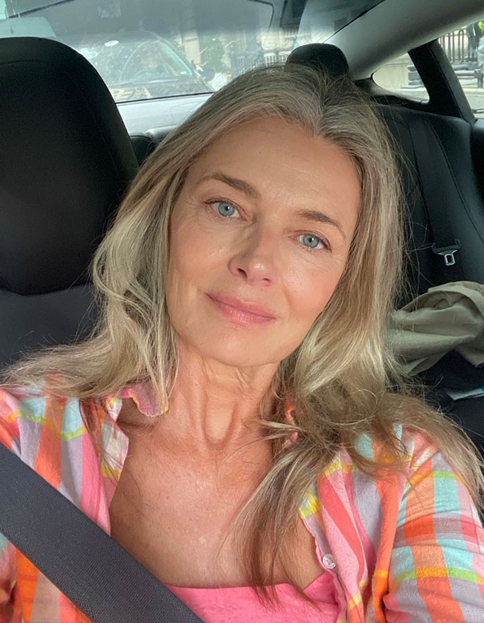 Paulina Porizkova at 60, embracing natural beauty and perfect imperfections in a casual selfie inside a car. Paulina Porizkova at 60, embracing natural beauty and perfect imperfections in a casual selfie inside a car.